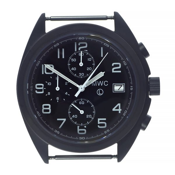 MWC Mechanical/Quartz Hybrid NATO Pattern Military Pilots Chronograph in Non Reflective Black PVD Finish with Sapphire Crystal