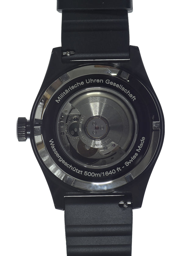 MWC Swiss Made 500m (1640ft) Water Resistant Automatic Divers Watch in Black PVD Stainless Steel With Sapphire Crystal, Ceramic Bezel and Helium Valve - Ex Display Watch from the US Shot Show