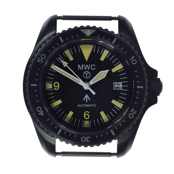 MWC 1999-2001 Pattern Black PVD Automatic Military Divers Watch with Retro Luminous Paint, Sapphire Crystal, 60 Hour Power Reserve