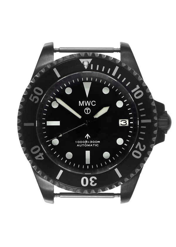 MWC 24 Jewel 1982 Pattern 300m Automatic Military Divers Watch in Black PVD with a Sapphire Crystal on a NATO Webbing Strap - Ex Display Watch Save 50%