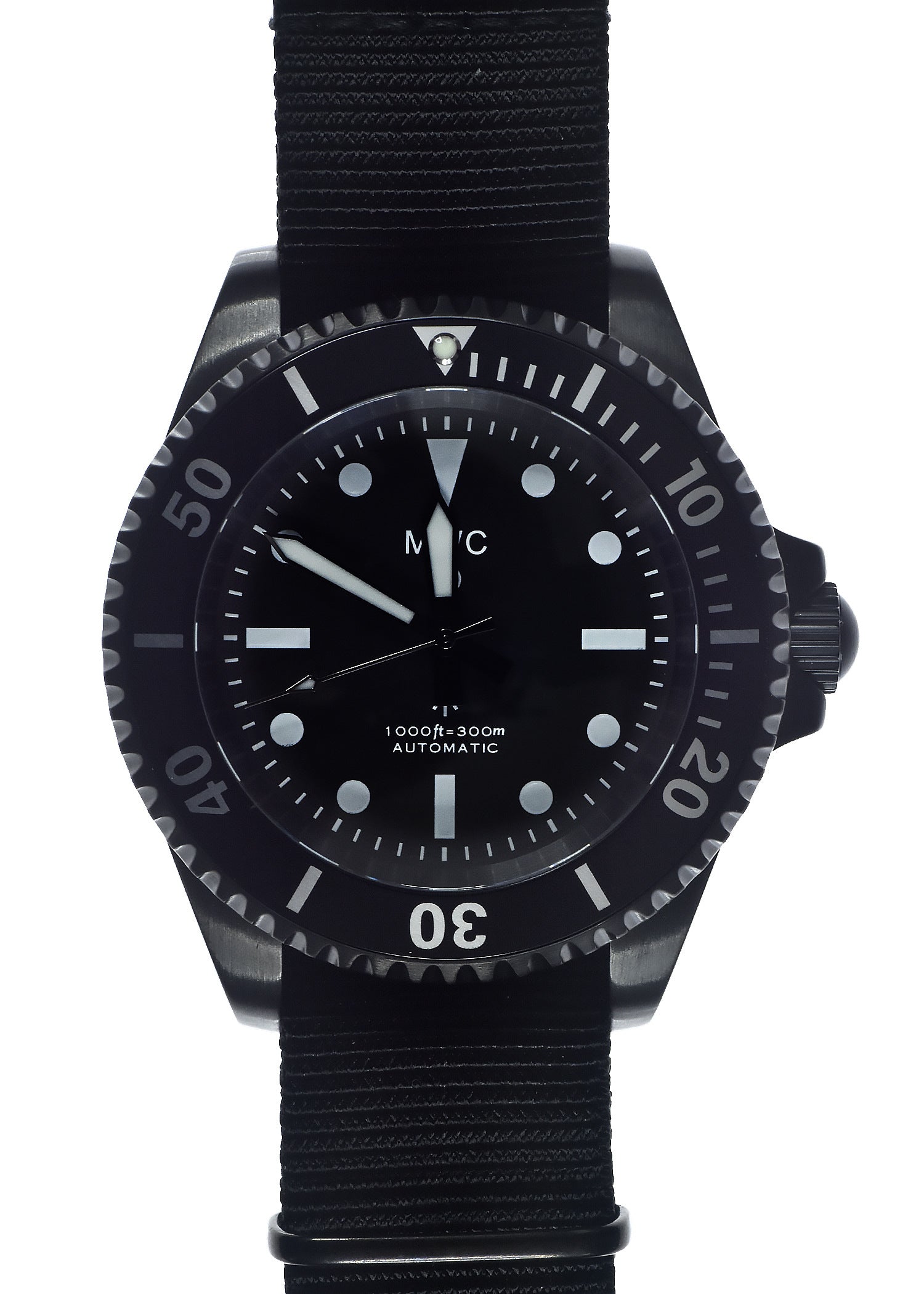 MWC 24 Jewel 1982 Pattern 300m Automatic Military Divers Watch in Black PVD with a Sapphire Crystal on a NATO Webbing Strap (Non Date Version) - Looks New But Not Running
