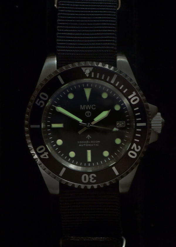 MWC 24 Jewel 1982 Pattern 300m Automatic Military Divers Watch with Sapphire Crystal on a NATO Webbing Strap - Ex Display Watch from the 2025 Border Security Expo