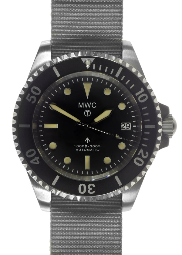 MWC 24 Jewel 1982 Pattern 300m Automatic Military Divers Watch with Sapphire Crystal on a NATO Webbing Strap - Ex Display Watch from the 2025 Border Security Expo