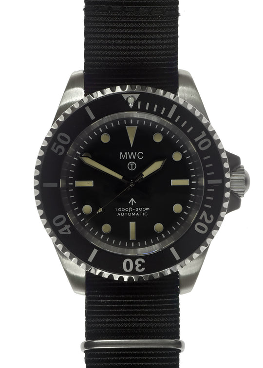 MWC 24 Jewel 1982 Pattern 300m Automatic Military Divers Watch with Sapphire Crystal on a NATO Webbing Strap (Non Date Version)
