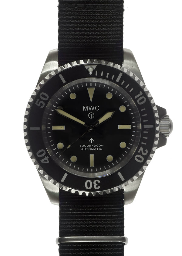 MWC 24 Jewel 1982 Pattern 300m Automatic Military Divers Watch with Sapphire Crystal on a NATO Webbing Strap (Non Date Version)