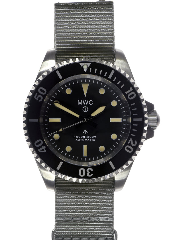 MWC 24 Jewel 1982 Pattern 300m Automatic Military Divers Watch with Sapphire Crystal on a NATO Webbing Strap (Non Date Version)