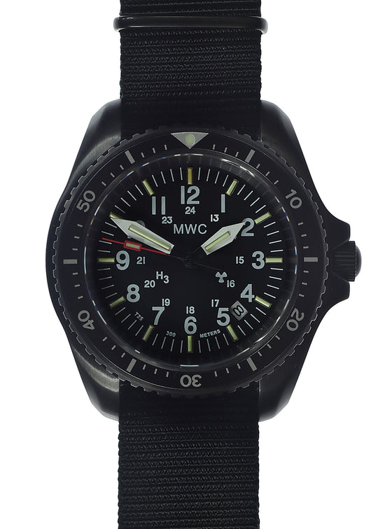 MWC Automatic Black PVD Military Divers Watch  - Tritium / GTLS Illumination, Sapphire Crystal and 60 Hour Power Reserve