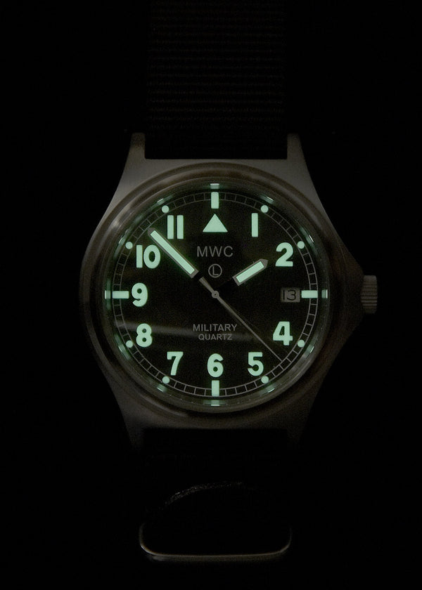MWC G10 50m (165ft) Water Resistant NATO Pattern Military Watch with Satin Case Finish, Fixed Strap Bars and 60 Month Battery Life - Running but Crown Needs Resetting