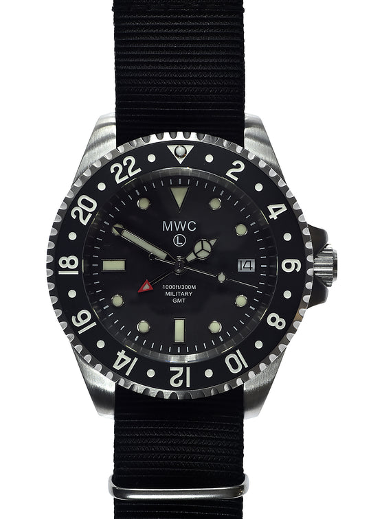 MWC Stainless Steel GMT (Dual Time Zone) Military Watch with Sapphire Crystal and Ceramic Bezel on NATO Strap (Ex Display Watch)