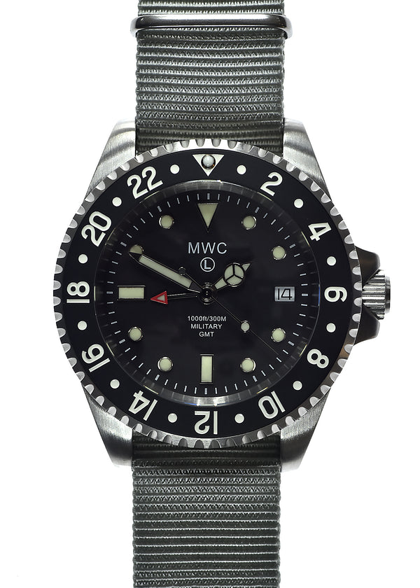 MWC Stainless Steel GMT (Dual Time Zone) Military Watch with Sapphire Crystal and Ceramic Bezel on NATO Strap (Ex Display Watch)