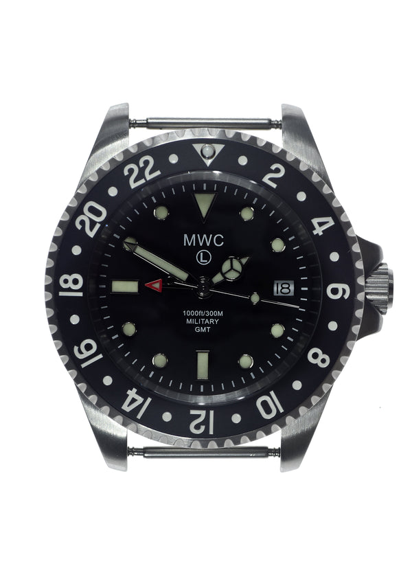 MWC Stainless Steel GMT (Dual Time Zone) Military Watch with Sapphire Crystal and Ceramic Bezel on Silicon Band - Ex Display Watch Which Needs a New Battery