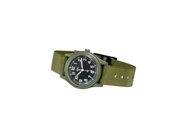 MWC Classic 1960s/70s Pattern Olive Drab European Pattern Military Watch on Matching Strap - New But Might Need a Battery Soon