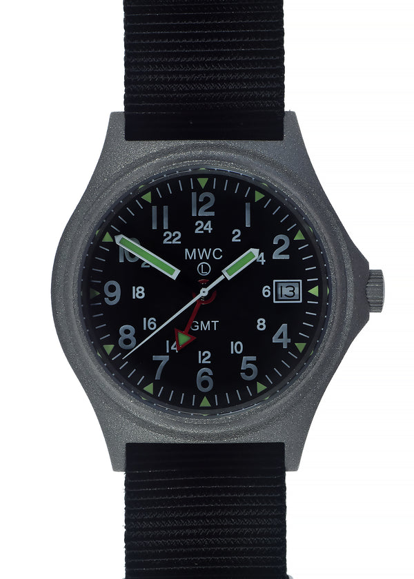 MWC GMT (Dual Time Zone) 100m/330ft Water resistant Military Watch in Stainless Steel Case with Screw Crown