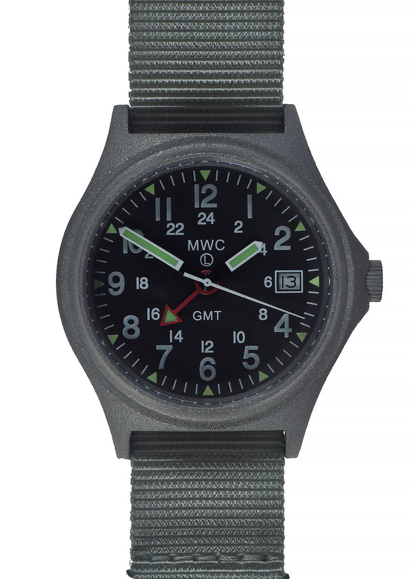 MWC GMT (Dual Time Zone) 100m/330ft Water resistant Military Watch in Stainless Steel Case with Screw Crown