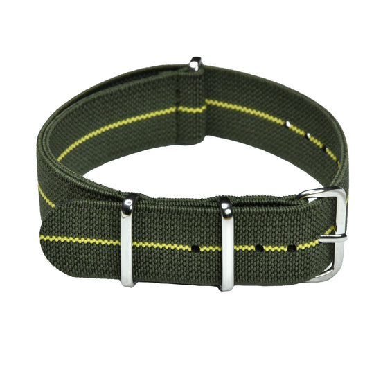 20mm Elasticated Green with Yellow Stripe NATO Military Watch Strap