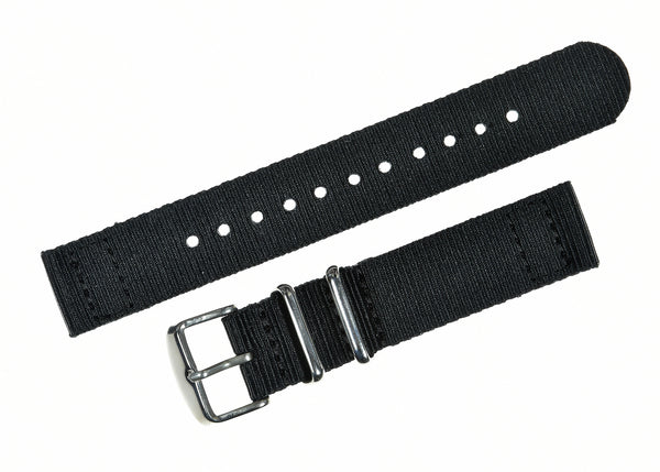 2 Piece 18mm Black NATO Military Watch Strap in Ballistic Nylon with Stainless Steel Fasteners