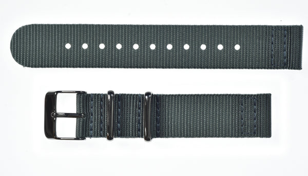 2 Piece 18mm Grey NATO Military Watch Strap in Ballistic Nylon with Stainless Steel Fasteners