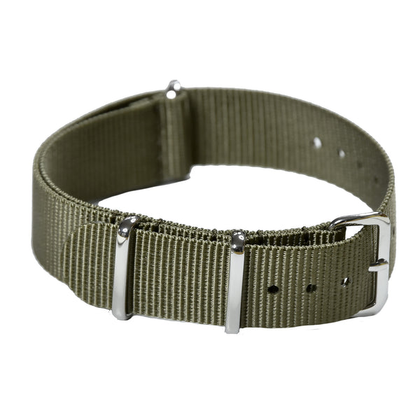 18mm Green NATO Military Watch Strap with Stainless Steel Fasteners