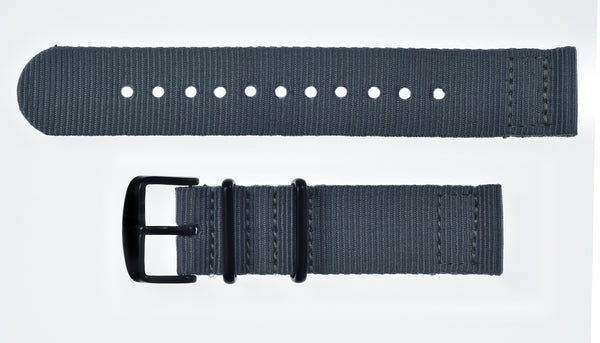 2 Piece 18mm Grey NATO Military Watch Strap in Ballistic Nylon with Black PVD Fasteners