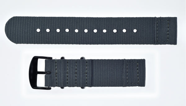 2 Piece 20mm Grey NATO Military Watch Strap in Ballistic Nylon with Black PVD Steel Fasteners