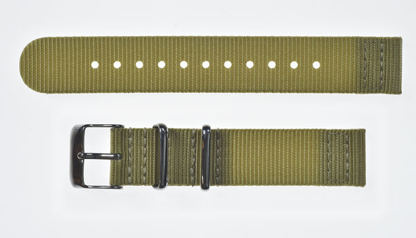 2 Piece 20mm Khaki NATO Military Watch Strap in Ballistic Nylon with Stainless Steel Fasteners