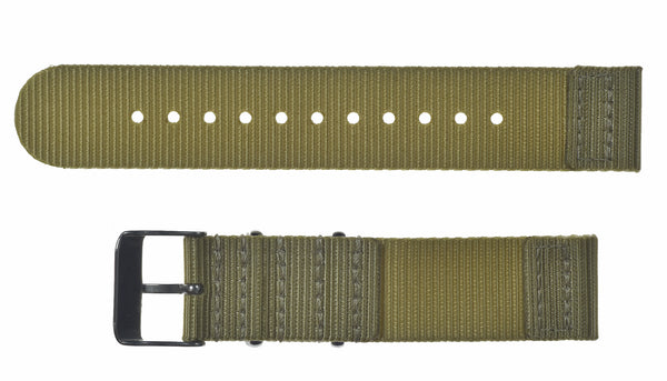 2 Piece 20mm Khaki NATO Military Watch Strap in Ballistic Nylon with Stainless Steel Fasteners