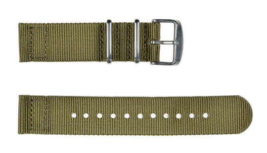 2 Piece 22mm Khaki NATO Military Watch Strap in Ballistic Nylon with Stainless Steel Fasteners