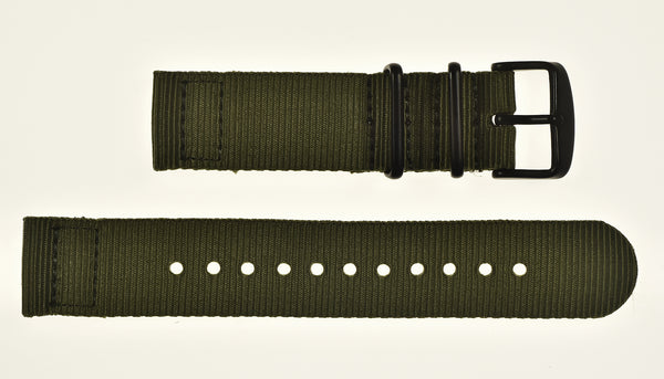 2 Piece 22mm Olive NATO Military Watch Strap in Ballistic Nylon with Black PVD Fasteners