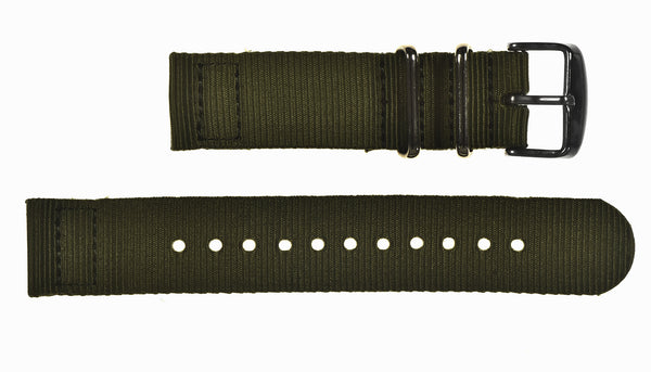 2 Piece 22mm Olive NATO Military Watch Strap in Ballistic Nylon with Stainless Steel Fasteners