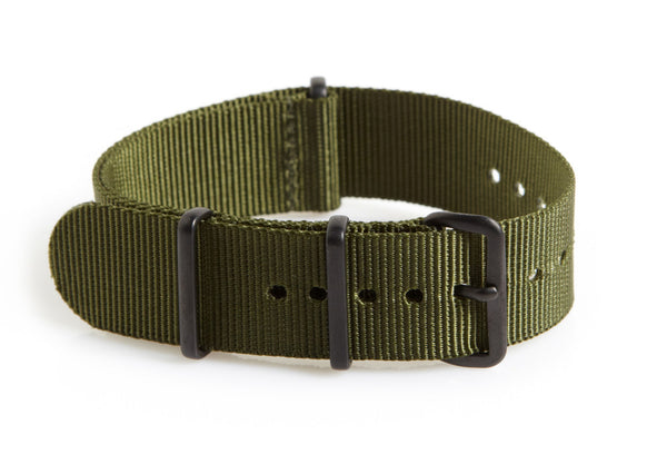 18mm Olive NATO Military Watch Strap with Black PVD fittings