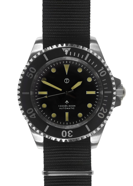 MWC 24 Jewel 1982 Pattern 300m Automatic Military Divers Watch with Sapphire Crystal on a NATO Webbing Strap (Non Date Version)