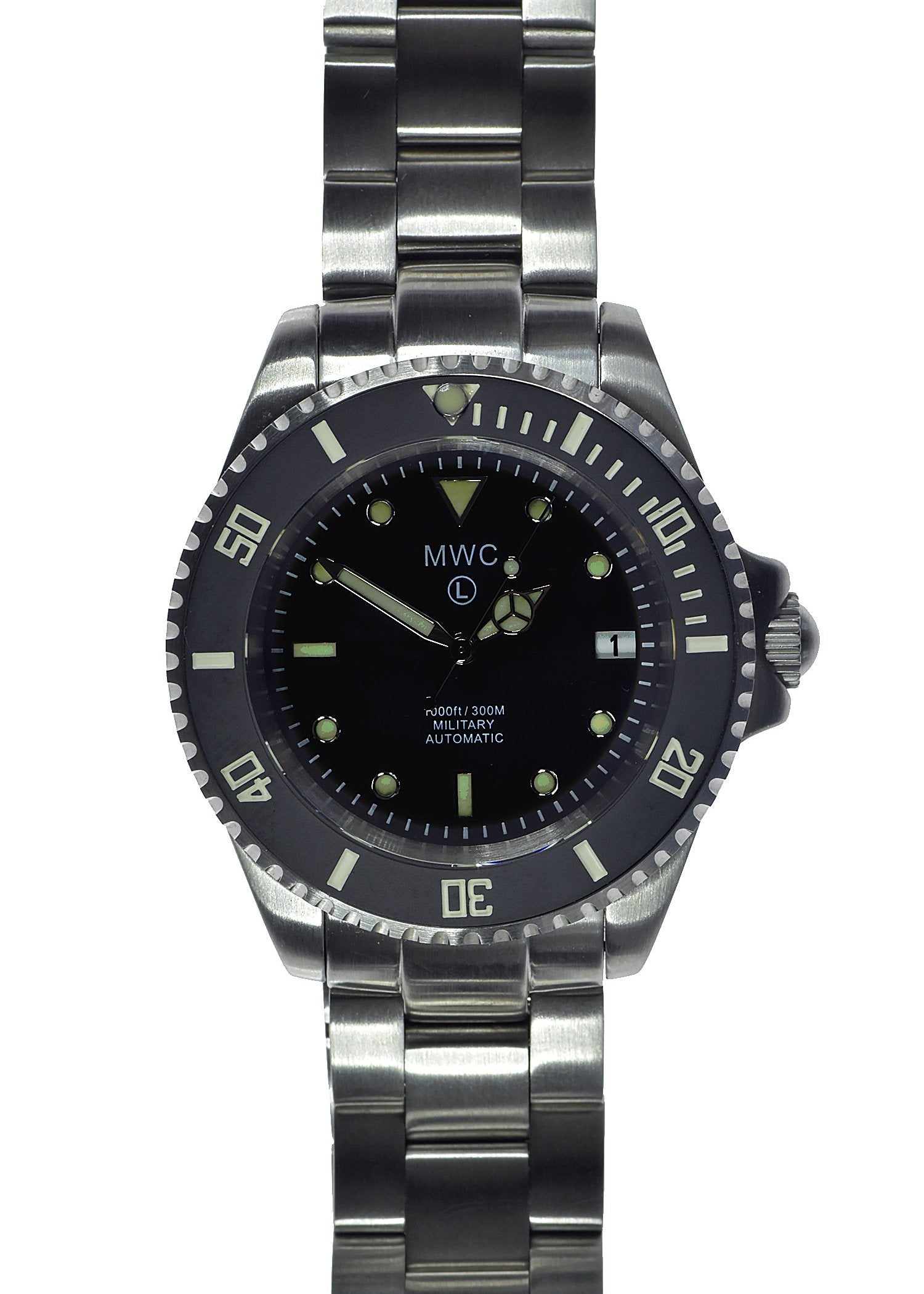 MWC Latest 24 Jewel 2023 Model - Military Divers Watch with Sapphire Crystal and Ceramic Bezel on a Steel Bracelet,  300m Water Resistance