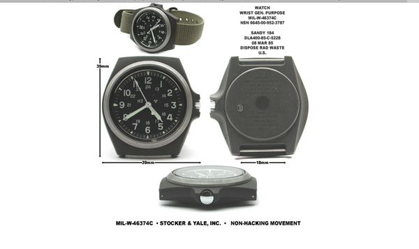 Military Industries Remake of the mid 1980s Pattern MIL-W-46374C U.S Pattern Military Watch in Olive Drab - Will Probably Need a New Battery - Save 50%