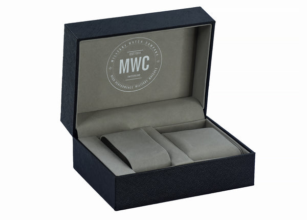 Brand New Current Pattern MWC Watch Box which takes one watch and two additional straps