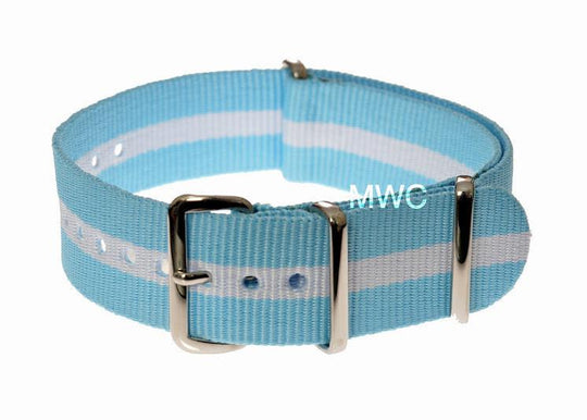 20mm Blue and White NATO Military Watch Strap / Argentina, Bavaria (Bayern), Israeli Colors