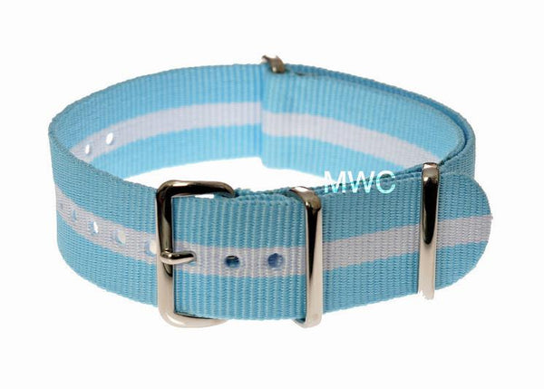 20mm Blue and White NATO Military Watch Strap / Argentina, Bavaria (Bayern), Israeli Colors